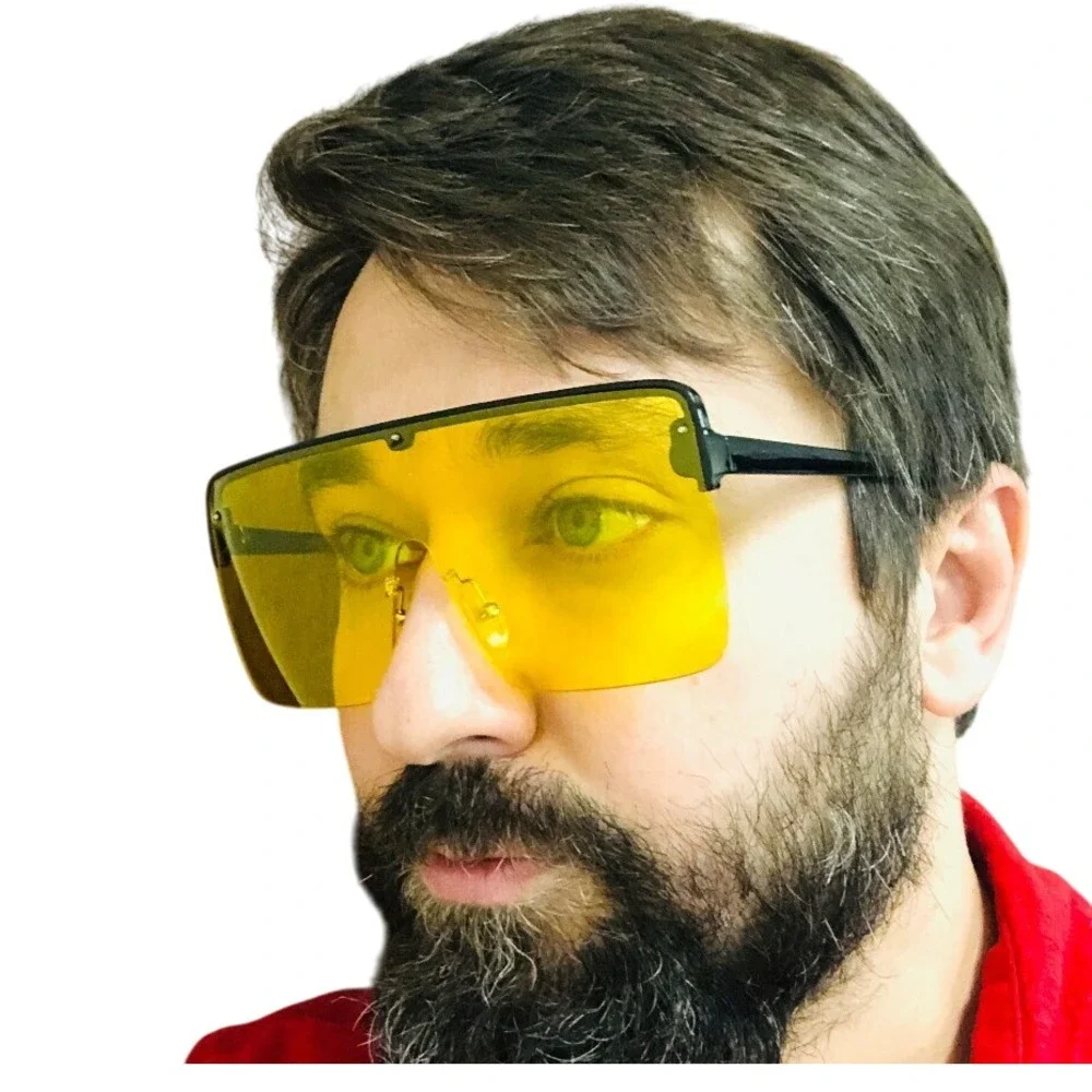 Shield Sunglasses Yellow Lens Flat Top Oversized Fashion Square Trendy Beach New